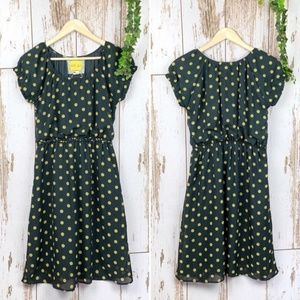 Black & Gold Polka Dot Sheer Overlay Cap Sleeve